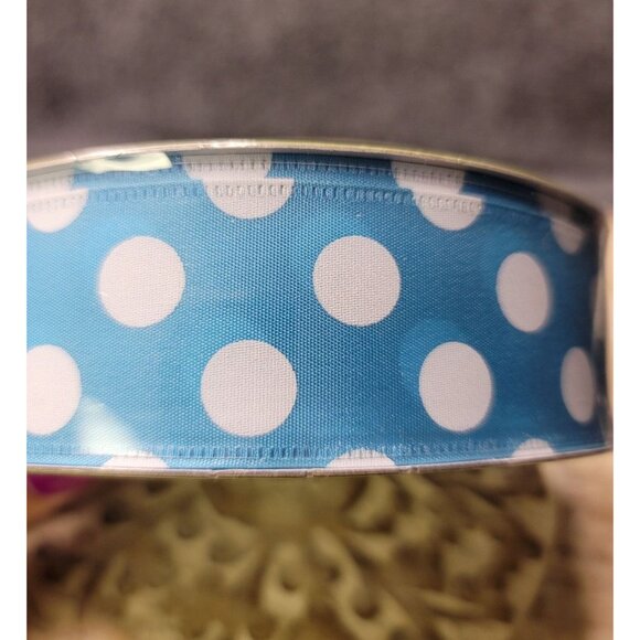 Members Mark Premium Ribbon 1.5" Wide x 50 Yards Wired Blue Polka Dot - Picture 2 of 4